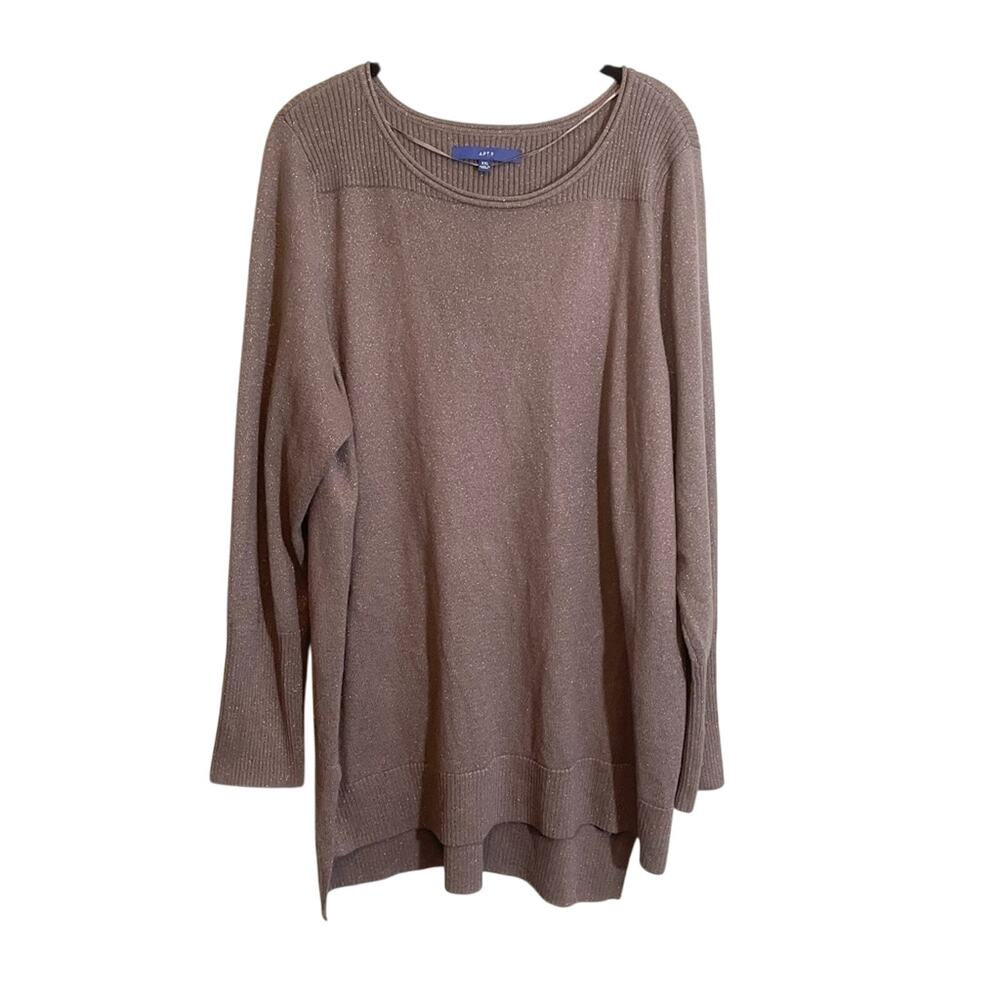 Apt. 9 Womens Round Neck Long Sleeve Ribbed Trim Pullover Sweater Grey XXL